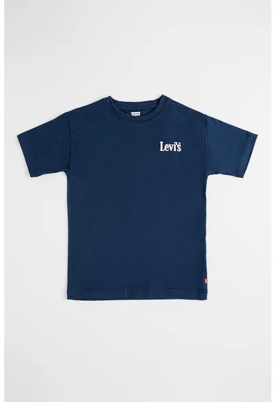Tricou cu decolteu la baza gatului si imprimeu logo - Alb/Bleumarin