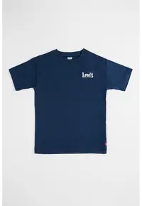 Tricou cu decolteu la baza gatului si imprimeu logo - Alb/Bleumarin