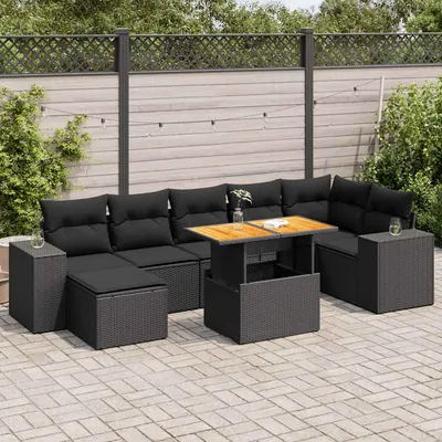 Gossi set mobilier de gradina cu perne, 8 piese, negru, poliratan