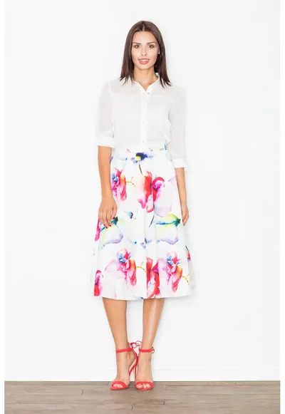 Fusta midi eleganta - floral - poliester - multicolor
