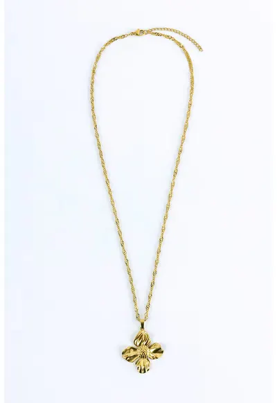 Colier placat cu aur de 18K si pandantiv floare - Auriu