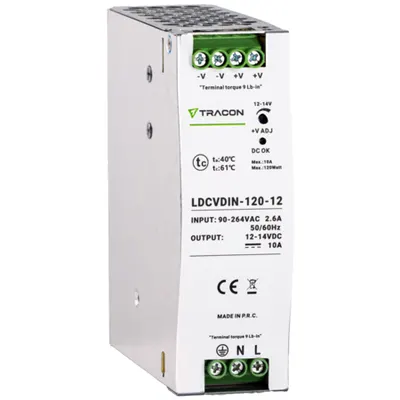 Alimentator cu montaj pe sina DIN, cu iesire de CC reglabila 90-264VAC,2,6A/DC12V,10A/120W