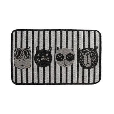 Covor Dreptunghiular pentru Usa de Intrare, Negru / Gri, 50 x 80 cm, Antiderapant, Model Flex Animale