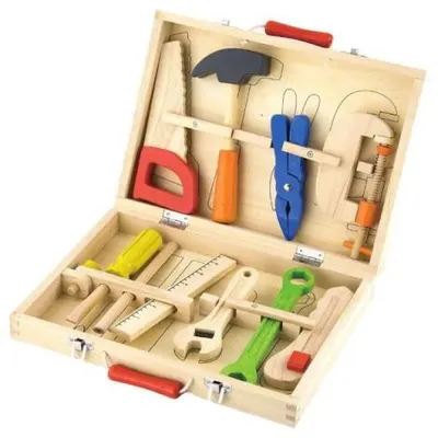 Trusa de scule din lemn, cutie si 10 piese, Viga Toys