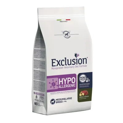 EXCLUSION Monoprotein VD Hypoallergenic Medium&Large, M-XL, Cal și Cartofi, dietă veterinară, hrană uscată fără cereale câini, alergii, 12kg
