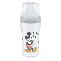 Biberon polipropilena cu tetina silicon si control de temperatura Nuk PM 260 ml 3 luni + M Mickey Grey