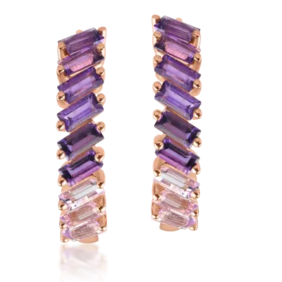 Cercei din aur roz cu ametiste octogonale de 1.7ct