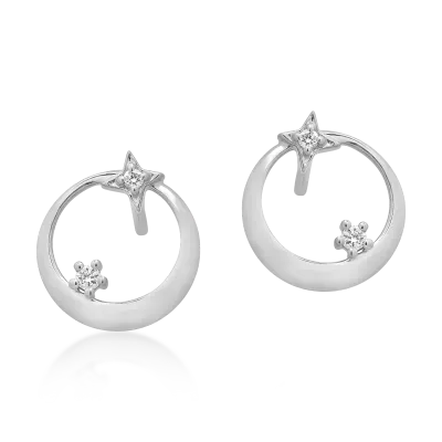 Cercei din aur alb cu diamante de 0.034ct