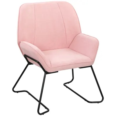 HOMCOM Fotoliu de Lounge cu Scaun Larg și Capitonat Tapitat în Catifea Picioruse de Metal Fotoliu pentru Living Roz | Aosom Romania