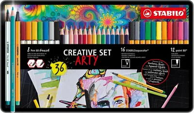 Set creativ Stabilo Arty - 36 piese , cutie metalică