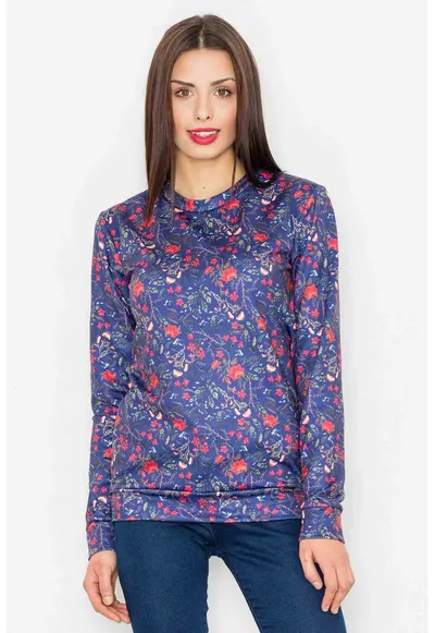 Hanorac dama bleumarin - model floral - poliester