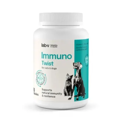 LAB-V Immuno Twist, XS-XL, supliment sistem imunitar câini și pisici, flacon, 60 capsule