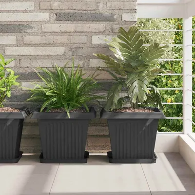 vidaXL Tavă Pătrată pentru Flori 6 buc. Negru 25,5 x 25,5 x 2,5 cm