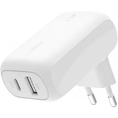 Incarcator Retea Belkin BoostCharge Dual, 42W, 3A, 1 x USB-A - 1 x USB-C, Alb WCB009vfWH