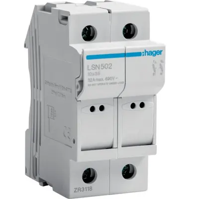 Separator cu fuzibil 2P 32A 10X38 690VAC fara led Hager LSN502