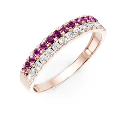 Inel microsetting din aur roz cu rubine de 0.3ct si diamante de 0.2ct