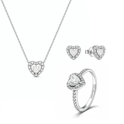 Set bijuterii Inel,Cercei si Colier White Heart cu Argint