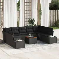 Gossi set de canapea de gradina cu 10 piese cu perne, negru, poliratan, acacia