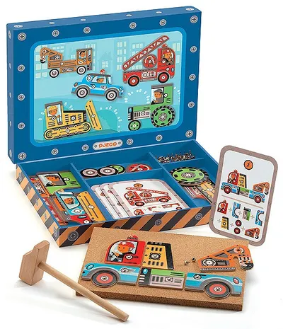Set de construit cu pini Djeco - Masini