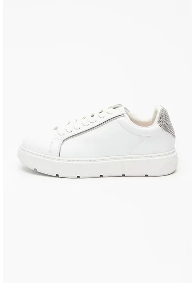 Pantofi sport low-cut din piele cu strasuri Bold - Alb