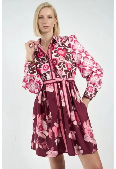 Rochie Mini A-Line - maneca lunga - rosu - poliester-lycra