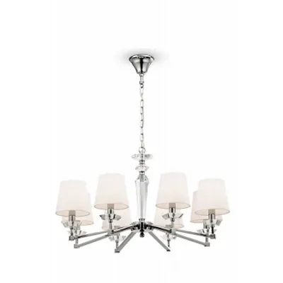 Lustra Beira - H(min) 650mm, H(max) 1420mm, ⌀ 800mm , White, 8 X E14 (40W), Metal, Linen, IP20, 7.97kg