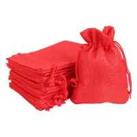 Săculeți țesătură sac cu sfoară 7x9cm (set 50 buc) - Roșu