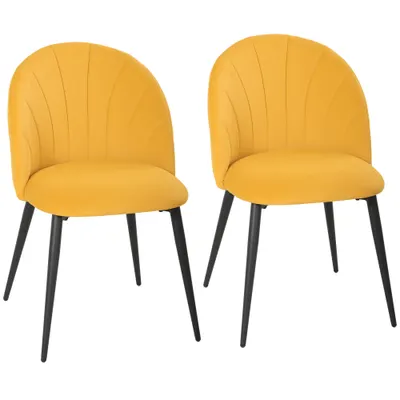 HOMCOM Set 2 Scaune pentru Sufragerie din Catifea, Scaune de Bucătărie cu Spătar Curbat în Formă de Scoică, Picioare din Oțel, Stil Nordic, Scaun Tapițat pentru Bucătărie, Dormitor, Living, Galben | Aosom Romania