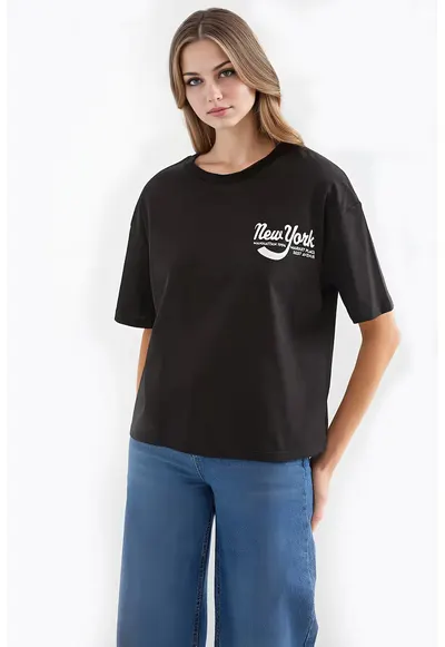 Tricou dama HiCCUP - croiala lejera - negru - bumbac - Negru