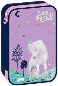 Penar de școală Ars Una Cute Animals - Unicorn, 1 fermoar pe 2 niveluri