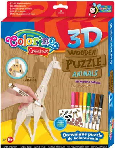 Puzzle 3D din lemn Colorino Creative - cu vopsele, sortiment