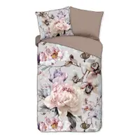Lenjerie de pat gri-maro din bumbac satinat pentru pat de o persoană, extinsă 140x220 cm Colinda – Descanso