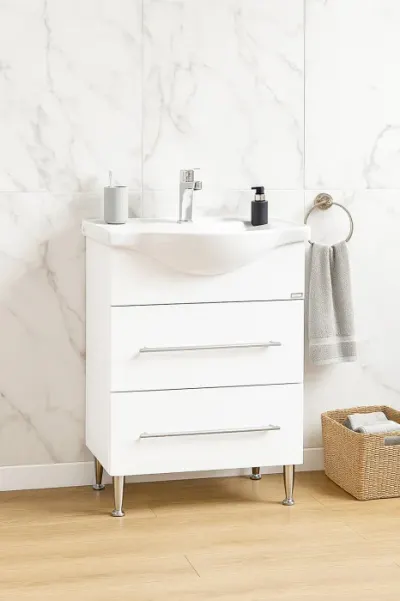 Set Baza front MDF si Lavoar seria 187, cu sertar, 55 cm, alb