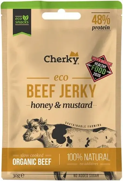 Carne de vită uscată organică, miere și muștar, 30 g, Cherky