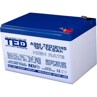 Acumulator AGM VRLA TED TED002792, 12 V, 14.5 Ah, F2