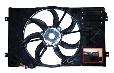 Ventilator radiator Stanga (cu carcasa) potrivit AUDI A3; SEAT ALTEA, ALTEA XL, LEON, TOLEDO III; SKODA OCTAVIA II, SUPERB II; VW AMAROK, CADDY III, CADDY III MINIVAN 1.4-2.0D 11.99-05.22