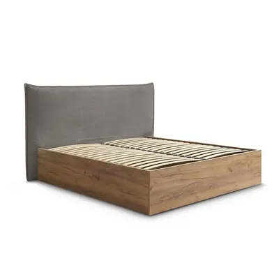 Pat matrimonial gri/taupe tapițat/din placă aglomerată de lemn tapițat cu spațiu de depozitare cu somieră 160x200 cm Charlie – Bobochic Paris