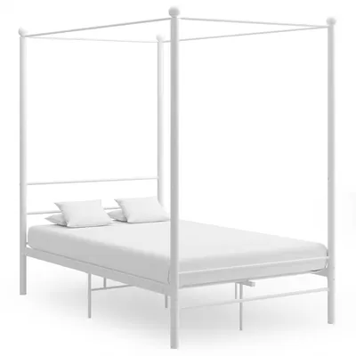 vidaXL Cadru de pat cu baldachin, alb, 140x200 cm, metal