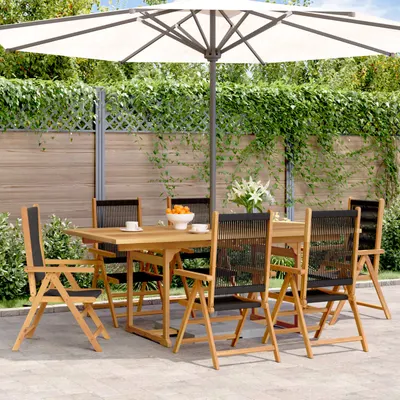 Gossi set mobilier de gradina 7 piese polipropilena neagra/lemn masiv