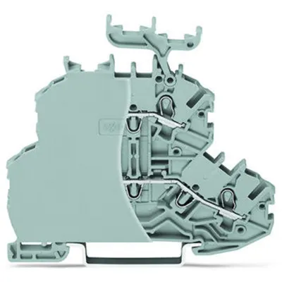 Double-deck terminal block; Through/through terminal block; with end plate; L/N; with marker carrier; Blue conductor entry upper deck; for DIN-rail 35 x 15 and 35 x 7.5; 1 mm²; Push-in CAGE CLAMP®; 1,00 mm²; gray