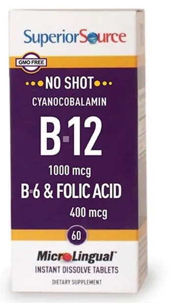 Vitamine B12, B6 + Acid folic, 1000 mcg/400 mcg, 60 tablete sublinguale, Superior Source