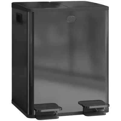 HOMCOM Coș dublu 2 x 20 L, deschidere cu pedală, ușor de curățat, oțel inoxidabil, plastic, negru | Aosom Romania