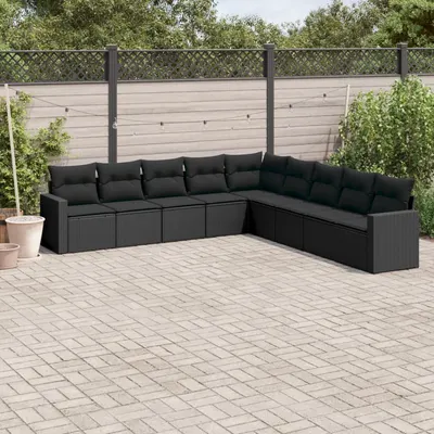 Gossi set mobilier de gradina cu perne, 9 piese, negru, poliratan