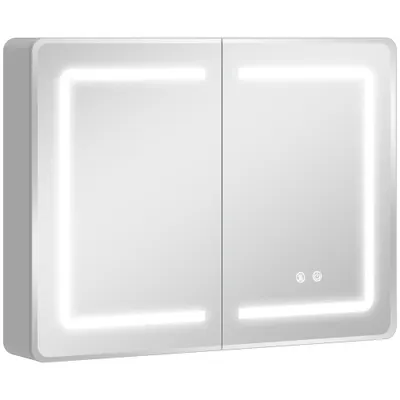 HOMCOM Dulap cu oglindă pentru baie cu iluminare LED, 60 x 80 cm, antiaburire, dimabil în 3 trepte | Aosom Romania