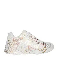 Pantofi sport de piele ecologica cu imprimeu cu inimi Street - Alb/Auriu/Argintiu