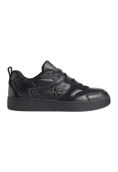 Pantofi sport low-cut de piele cu insertii de piele intoarsa - Negru