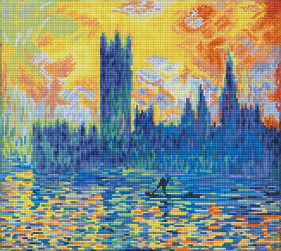 Tablou cu diamante - Parlamentul de la Londra, iarna (Claude Monet), 46 x 41 cm