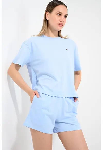 Pijama scurta de bumbac - Albastru deschis