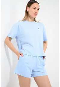 Pijama scurta de bumbac - Albastru deschis