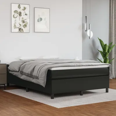 vidaXL Cadru de pat cu arcuri, negru, 140x200 cm, piele ecologică